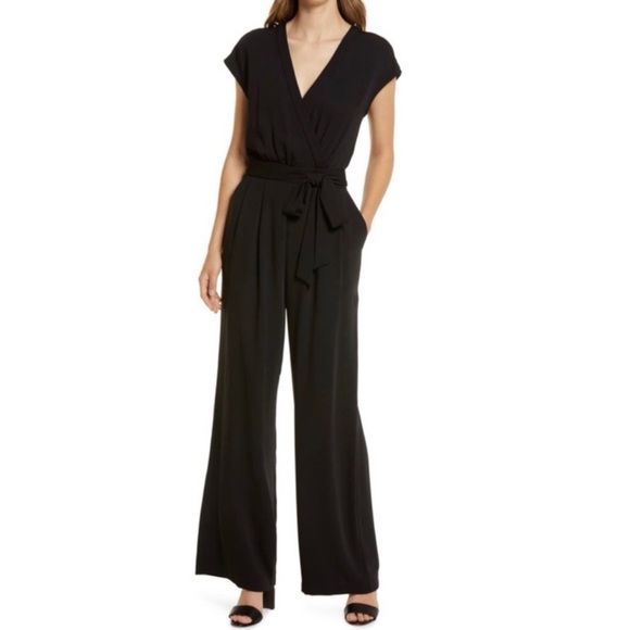 Surplice Cap Sleeve Tie Waist Jumpsuit